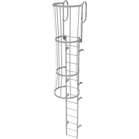 Tri Arc Mfg WLFC1214 14 Step Steel Caged Walk Through Fixed Access Ladder, Gray - WLFC1214 image.