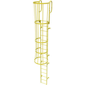 Tri Arc Mfg WLFC1216-Y 16 Step Steel Caged Walk Through Fixed Access Ladder, Yellow - WLFC1216-Y image.