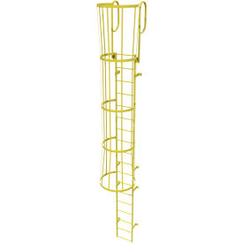 Tri Arc Mfg WLFC1218-Y 18 Step Steel Caged Walk Through Fixed Access Ladder, Yellow - WLFC1218-Y image.
