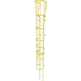 Tri Arc Mfg WLFC1225-Y 25 Step Steel Caged Walk Through Fixed Access Ladder, Safety Yellow - WLFC1225-Y image.