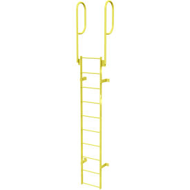 Tri Arc Mfg WLFS0210-Y 10 Step Steel Walk Through With Handrails Fixed Access Ladder, Yellow - WLFS0210-Y image.