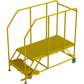 Tri Arc Mfg WLWP122448SL-Y 2 Step Mobile Work Platform 24"W x 48"L, 36" Handrails, Safety Yellow - WLWP122448SL-Y image.