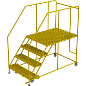 Tri Arc Mfg WLWP143648SL-Y 4 Step Mobile Work Platform 36"W x 48"L, 36" Handrails, Safety Yellow - WLWP143648SL-Y image.