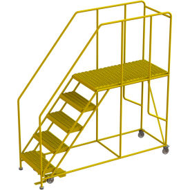 Tri Arc Mfg WLWP152448SLC-Y 5 Step Steel Double Entry Mobile Platform, 24"L x 48"W, 42" Handrails - WLWP152448SLC-Y image.