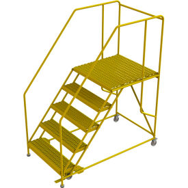 5 Step Steel Double Entry Mobile Platform 36""L x 36""W 42"" Handrails - WLWP153636SLC-Y