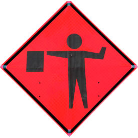 Traffix Devices Inc. 26036-EFO-HF - FAS VizCon TrafFix Devices 36" X 36" Reflective Roll-Up Vinyl Sign, Flagger Ahead Symbol image.