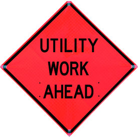 Traffix Devices Inc. 26036-EFO-HF - UWA VizCon TrafFix Devices 36" X 36" Reflective Roll-Up Vinyl Sign, UTLITY WORK AHEAD image.