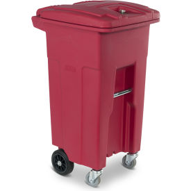 Toter RMC32-00RED Toter Regulated Medical Waste Cart With Bio Hazard Logo and Casters, 32 Gallon - Red image.