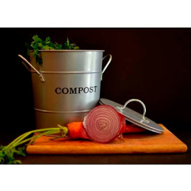 Exaco Trading Co. CPBS 04 2-N-1 Compost Bucket, Small, 7-1/2"Dia. 9-3/4"H, Silver Painted image.