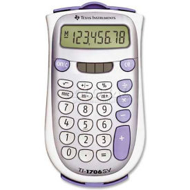 Texas Instruments TI1706SV Texas Instruments 8-Digit Pocket Calculator, TI1706SV, Dual Power, 3-1/5" X 5-7/10" X 7/10", Grey image.