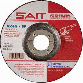 UNITED ABRASIVES, INC 20015 United Abrasives - Sait 20015 Depressed Center Wheel T27 A24N 4"x 1/8" x 5/8" 24 Grit Aluminum Oxide image.