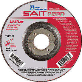 UNITED ABRASIVES, INC 20063 United Abrasives - Sait 20063 Depressed Center Wheel T27 4-1/2"x 1/4" x 7/8" 24 Grit Alum. Oxide image.