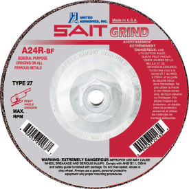UNITED ABRASIVES, INC 20076 United Abrasives - Sait 20076 Depressed Center Wheel T27 A24R 6"x 1/4" x 5/8-11" 24 Grit Alum. Oxide image.