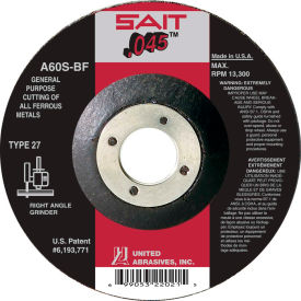 UNITED ABRASIVES, INC 22021 United Abrasives - Sait 22021 Depressed Center Wheel T27 4-1/2"x .045" x 7/8" 60 Grit Alum. Oxide image.