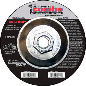 UNITED ABRASIVES, INC 22430 United Abrasives - Sait 22430 Depressed Center Wheel T27 Z-TECH 4-1/2"x .095" x 5/8-11" Zirconium image.