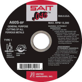 UNITED ABRASIVES, INC 23099 United Abrasives - Sait 23099 Cut Off Wheel Type 1 A60S 4" x .045" x 5/8" 60 Grit Aluminum Oxide image.