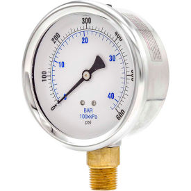 ENGINEERED SPECIALTY PRODUCTS, INC 201L-402K Pic Gauges 4" Pressure Gauge, Liquid Filled, 600 PSI, Stainless Case, Lower Mount, 201L-402K image.