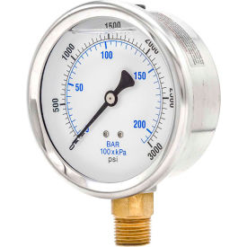 ENGINEERED SPECIALTY PRODUCTS, INC 201L-402P Pic Gauges 4" Pressure Gauge, Liquid Filled, 3000 PSI, Stainless Case, Lower Mount, 201L-402P image.
