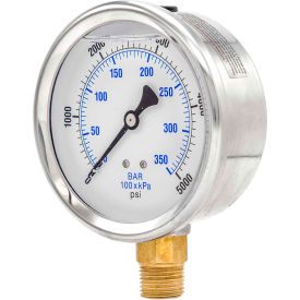 ENGINEERED SPECIALTY PRODUCTS, INC 201L-402R Pic Gauges 4" Pressure Gauge, Liquid Filled, 5000 PSI, Stainless Case, Lower Mount, 201L-402R image.