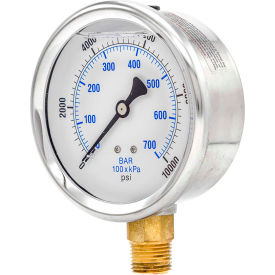 ENGINEERED SPECIALTY PRODUCTS, INC 201L-402U Pic Gauges 4" Pressure Gauge, Liquid Filled, 10,000 PSI, Stainless Case, Lower Mount, 201L-402U image.
