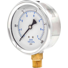 ENGINEERED SPECIALTY PRODUCTS, INC 201L-404E Pic Gauges 4" Pressure Gauge, Liquid Filled, 100 PSI, Stainless Case, Lower Mount, 201L-404E image.