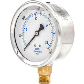 ENGINEERED SPECIALTY PRODUCTS, INC 201L-404H Pic Gauges 4" Pressure Gauge, Liquid Filled, 300 PSI, Stainless Case, Lower Mount, 201L-404H image.