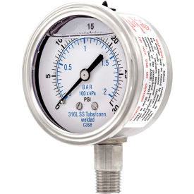 ENGINEERED SPECIALTY PRODUCTS, INC 301L-254C PIC Gauges 2.5" All Stainless Pressure Gauge, 1/4" NPT, 0/30 PSI, Glycerine Filled, LM, 301L-254C image.