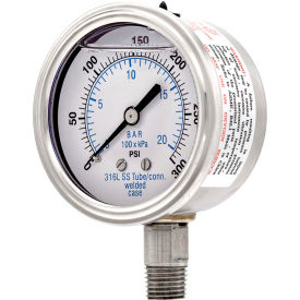 ENGINEERED SPECIALTY PRODUCTS, INC 301L-254H PIC Gauges 2.5" All Stainless Pressure Gauge, 1/4" NPT, 0/300 PSI, Glycerine Filled, LM, 301L-254H image.