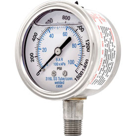 ENGINEERED SPECIALTY PRODUCTS, INC 301L-254N PIC Gauges 2.5" All Stainless Pressure Gauge, 1/4" NPT, 0/1500 PSI, Glycerine Filled, LM, 301L-254N image.