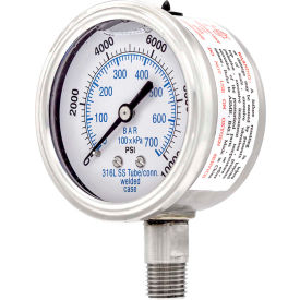 ENGINEERED SPECIALTY PRODUCTS, INC 301L-254U PIC Gauges 2.5" All Stainless Pressure Gauge, 1/4" NPT, 0/10,000 PSI, Glycerine Fill, LM, 301L-254U image.