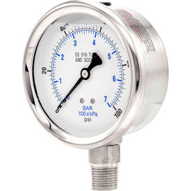 ENGINEERED SPECIALTY PRODUCTS, INC 301L-402E Pic Gauges 4" Pressure Gauge, Liquid Fill, 100 PSI, All Stainless Steel, Lower Mount, 301L-402E image.