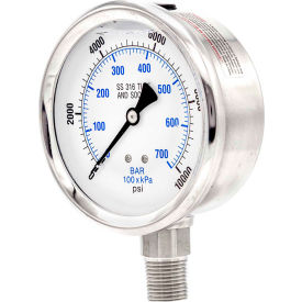 ENGINEERED SPECIALTY PRODUCTS, INC 301L-402U Pic Gauges 4" Pressure Gauge, Liquid Fill, 10000 PSI, All Stainless Steel, Lower Mount, 301L-402U image.