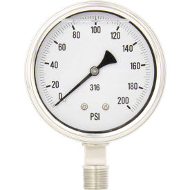 ENGINEERED SPECIALTY PRODUCTS, INC 4001-2LG-GF PIC Gauges 4" All Stainless Pressure Gauge, 1/2" NPT, 0/200 PSI, Dry Fillable, LM, 4001-2LG-GF image.