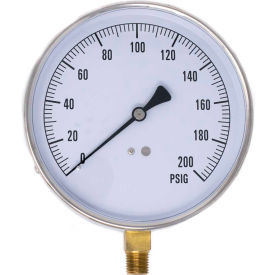 ENGINEERED SPECIALTY PRODUCTS, INC CONTRACTOR-4LG PIC Gauges 4.5" Contractor Pressure Gauge, 1/4" NPT, 0/200 PSI, Stainless, CONTRACTOR-4LE image.