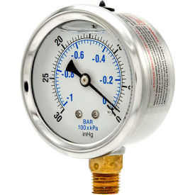 ENGINEERED SPECIALTY PRODUCTS, INC PRO-201L-254A Pic Gauges 2-1/2" Vacuum Gauge, Liquid Filled, 15 PSI, Stainless Case, Lower Mount, PRO-201L-254A image.