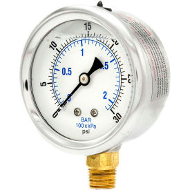 ENGINEERED SPECIALTY PRODUCTS, INC PRO-201L-254C Pic Gauges 2-1/2" Vacuum Gauge, Liquid Filled, 30 PSI, Stainless Case, Lower Mount, PRO-201L-254C image.