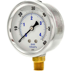ENGINEERED SPECIALTY PRODUCTS, INC PRO-201L-254D Pic Gauges 2-1/2" Pressure Gauge, Liquid Filled, 60 PSI, Stainless Case, Lower Mount, PRO-201L-254D image.