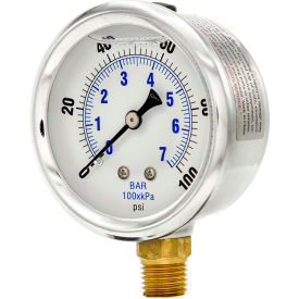 ENGINEERED SPECIALTY PRODUCTS, INC PRO-201L-254E Pic Gauges 2-1/2" Vacuum Gauge, Liquid Filled, 100 PSI, Stainless Case, Lower Mount, PRO-201L-254E image.