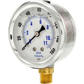 ENGINEERED SPECIALTY PRODUCTS, INC PRO-201L-254F Pic Gauges 2-1/2" Vacuum Gauge, Liquid Filled, 160 PSI, Stainless Case, Lower Mount, PRO-201L-254F image.