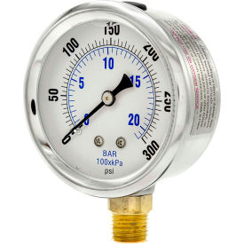 ENGINEERED SPECIALTY PRODUCTS, INC PRO-201L-254H Pic Gauges 2-1/2" Vacuum Gauge, Liquid Filled, 300 PSI, Stainless Case, Lower Mount, PRO-201L-254H image.