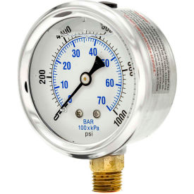 ENGINEERED SPECIALTY PRODUCTS, INC PRO-201L-254M Pic Gauges 2-1/2" Vacuum Gauge, Liquid Filled, 1000 PSI, Stainless Case, Lower Mount, PRO-201L-254M image.