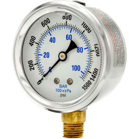 ENGINEERED SPECIALTY PRODUCTS, INC PRO-201L-254N Pic Gauges 2-1/2" Vacuum Gauge, Liquid Filled, 1500 PSI, Stainless Case, Lower Mount, PRO-201L-254N image.