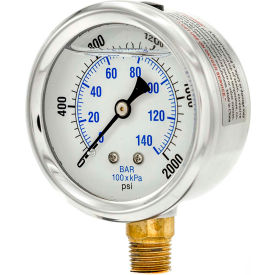 ENGINEERED SPECIALTY PRODUCTS, INC PRO-201L-254O Pic Gauges 2-1/2" Vacuum Gauge, Liquid Filled, 2000 PSI, Stainless Case, Lower Mount, PRO-201L-254O image.