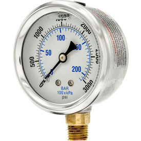 ENGINEERED SPECIALTY PRODUCTS, INC PRO-201L-254P Pic Gauges 2-1/2" Vacuum Gauge, Liquid Filled, 3000 PSI, Stainless Case, Lower Mount, PRO-201L-254P image.