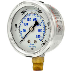 ENGINEERED SPECIALTY PRODUCTS, INC PRO-201L-254R Pic Gauges 2-1/2" Vacuum Gauge, Liquid Filled, 5000 PSI, Stainless Case, Lower Mount, PRO-201L-254P image.