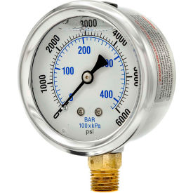 ENGINEERED SPECIALTY PRODUCTS, INC PRO-201L-254S Pic Gauges 2-1/2" Vacuum Gauge, Liquid Filled, 6000 PSI, Stainless Case, Lower Mount, PRO-201L-254R image.