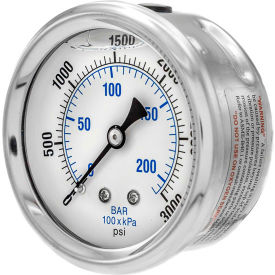 ENGINEERED SPECIALTY PRODUCTS, INC PRO-202L-254P Pic Gauges 2 1/2" Pressure Gauge, Liquid Filled, 3000 PSI, SS Case, Center Back Mount, PRO-202L-254P image.