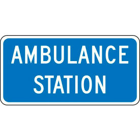 ACCUFORM MANUFACTURING FRG115HP AccuformNMC™ Ambulance Station Traffic Safety Sign, HIP Aluminum, 12" x 24", White/Blue image.