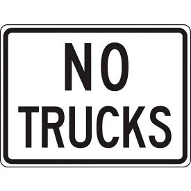 ACCUFORM MANUFACTURING FRR043RA AccuformNMC™ No Trucks Traffic Sign, EGP Reflective Aluminum, 18" x 24", Black/White image.