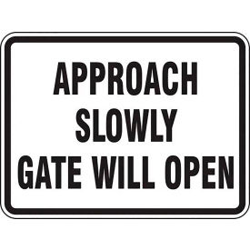 ACCUFORM MANUFACTURING FRR283RA AccuformNMC™ Approach Slowly Gate Will Open Traffic Sign, Refl Aluminum, 18" x 24", Black/White image.